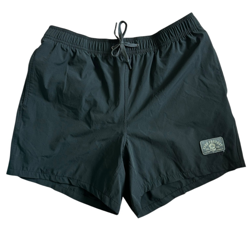 Zero Foxtrot Black Nylon Surf Shorts 5” Lined